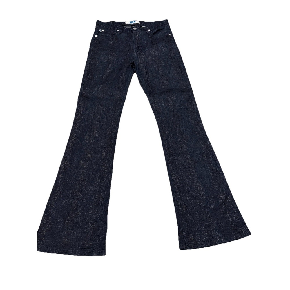 Vintage Y2K Tilt Metallic Sheen Dark Blue Snake Skin Print Bootcut Jeans Size 9